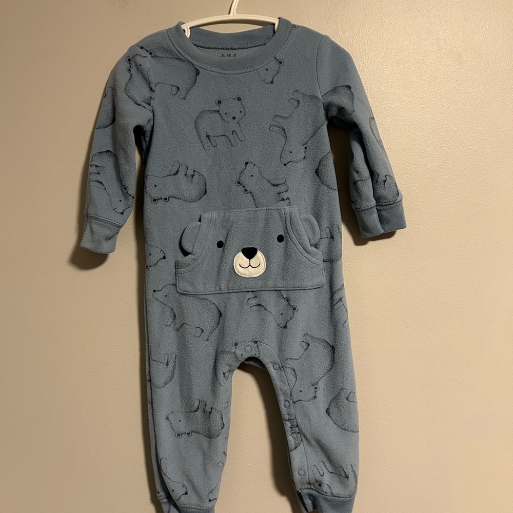 (3/$20) Carters 12m Blue Bear fleece romper